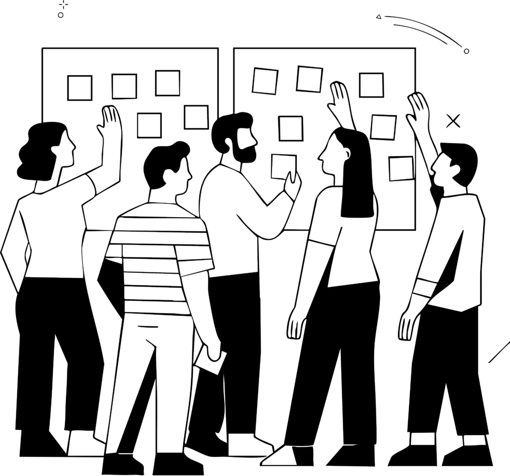 l’équipe de 5th Floor collabore sur un projet digital, en réfléchissant avec des post-it