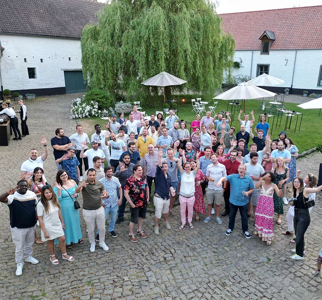 Team building during a big meal in the summertime